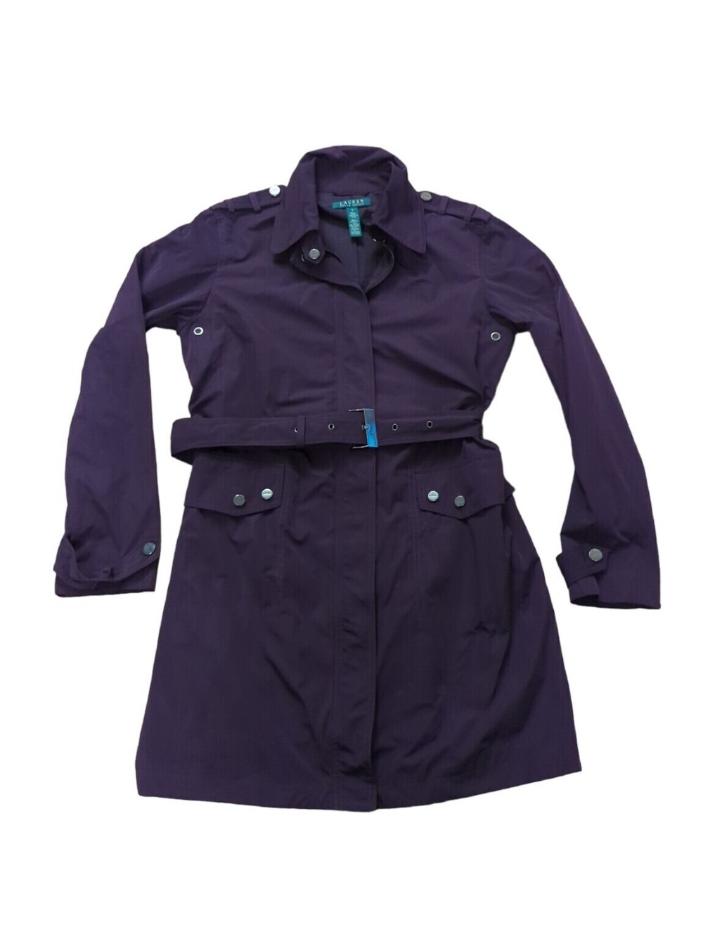 Lauren Ralph Lauren Dark Eggplant Purple Belted French Coat Small